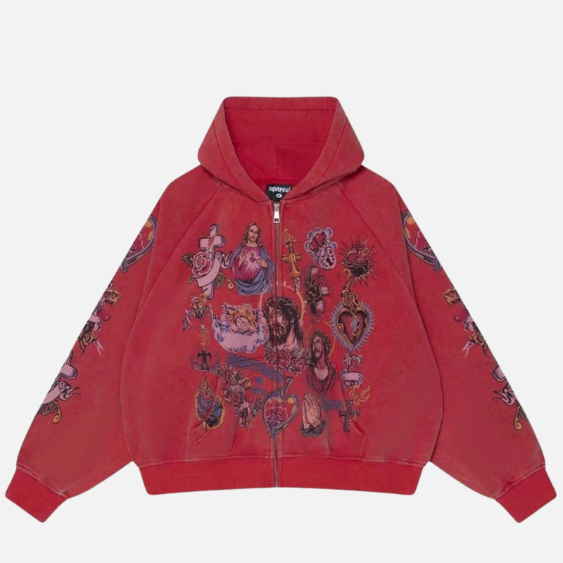 Righteous Risen King Zip Up Hoodie Red